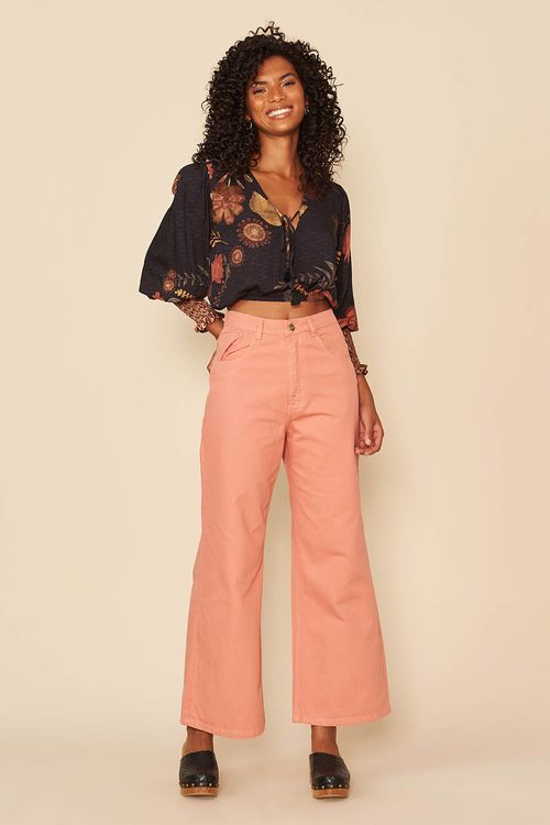 CALÇA WIDE LEG SARJA COLOR -
PESSEGO