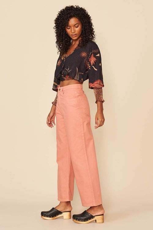 CALÇA WIDE LEG SARJA COLOR -
PESSEGO