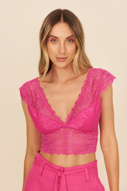 TOP RENDA COM MANGA -
HOT PINK