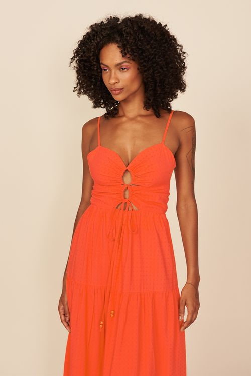 VESTIDO LONGO BOJO DUPLO-CORAL