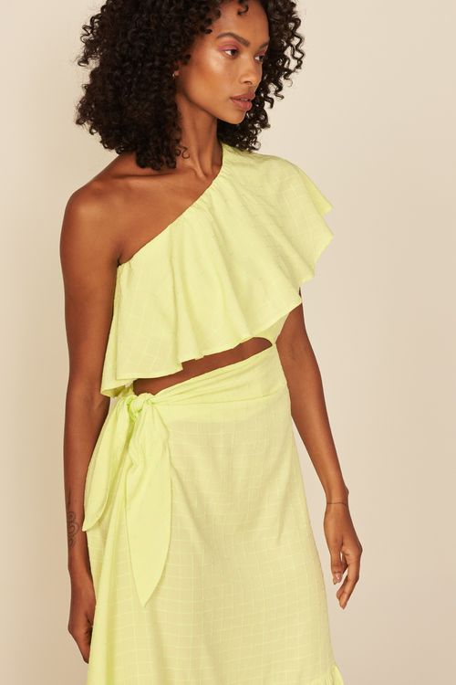 VESTIDO MIDI 1 OMBRO-AMARELO NEON