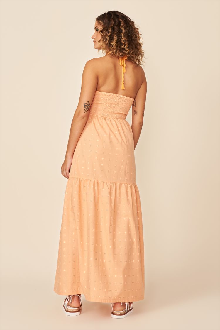 VESTIDO LONGO MAQUINETADO-SALMAO PP - SALMAO - 188320