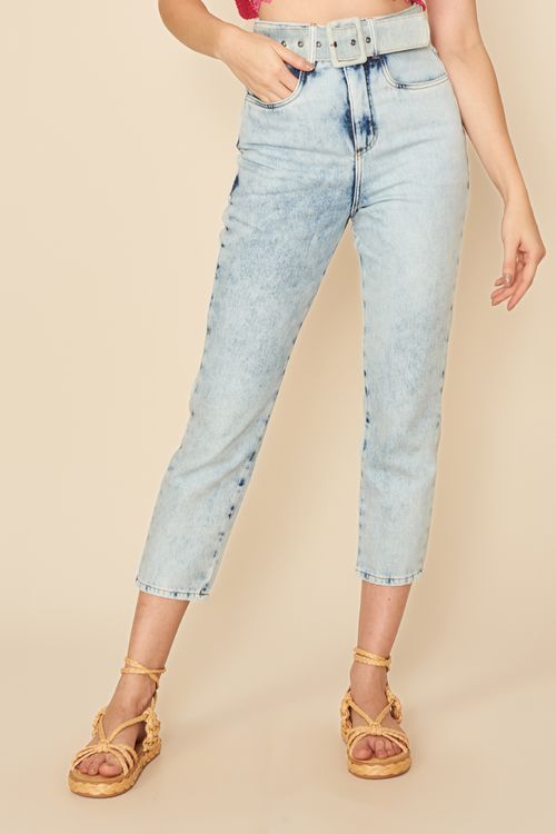 Calça Jeans Cinto Forrado -JEANS CLARO