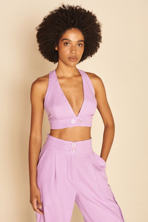 TOP CROPPED 2 BOTOES LINHO -
LILAS