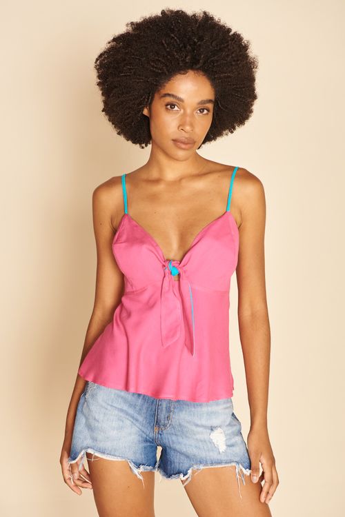 BLUSA CREPE BICOLOR -HOT PINK / TURQUESA