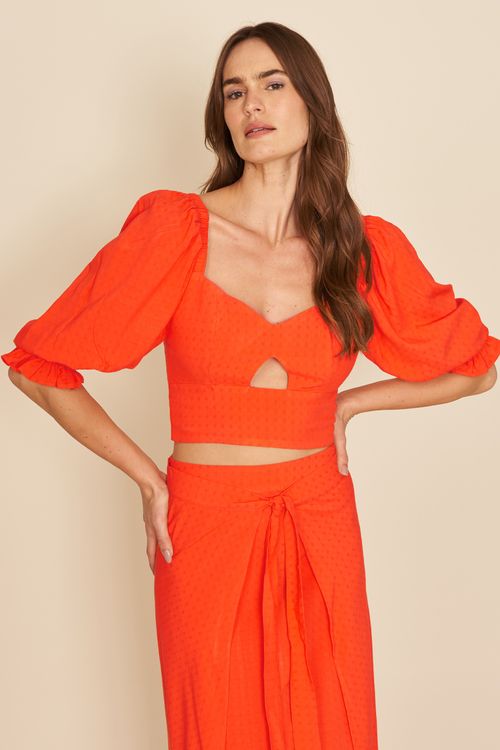 BLUSA DECOTE TRIANGULO -CORAL