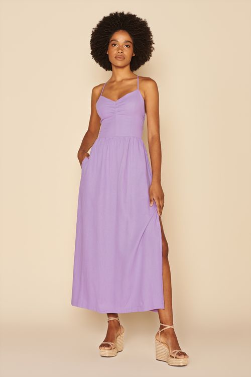 VESTIDO MIDI LINHO ILHOS-LILAS