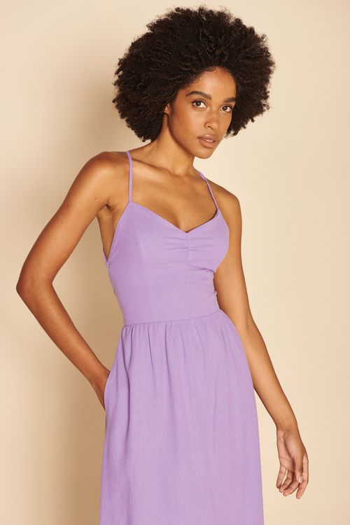 VESTIDO MIDI LINHO ILHOS-LILAS