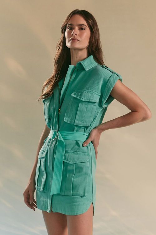 Vestido Sarja Curto-VERDE AGUA