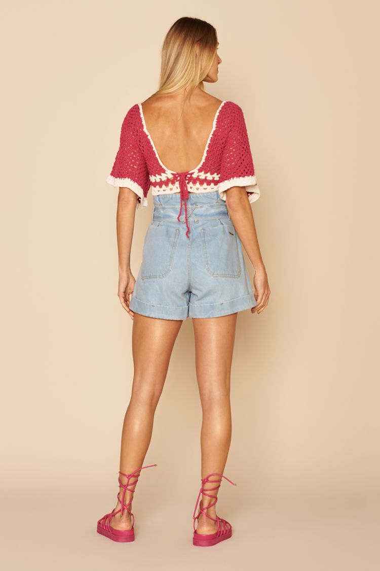 BLUSA CROCHÊ DECOTE V -HOT PINK / OSTRA P - HOT PINK / OSTRA - 194102