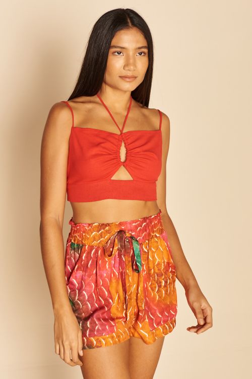 TOP CROPPED LINHO FRANZIDO -VERMELHO