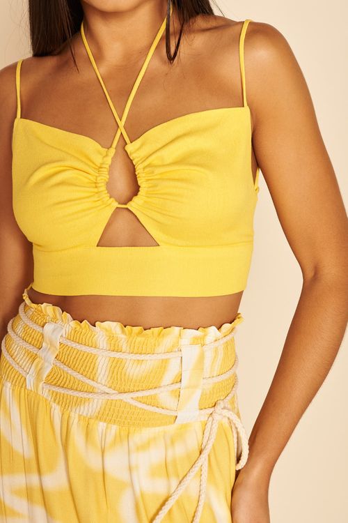 TOP CROPPED LINHO FRANZIDO -SOL