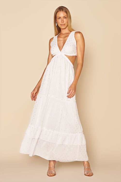 VESTIDO LONGO POÁ LUREX-BRANCO