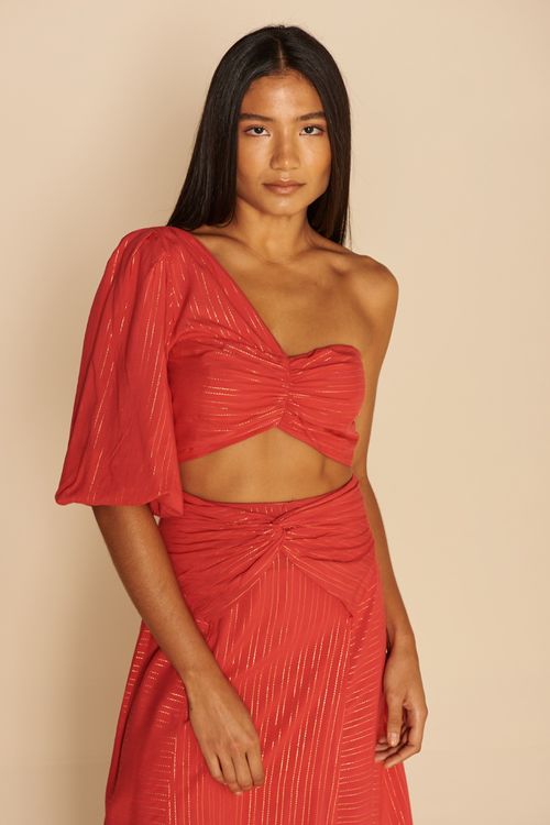 CROPPED UM OMBRO COM LUREX-VERMELHO