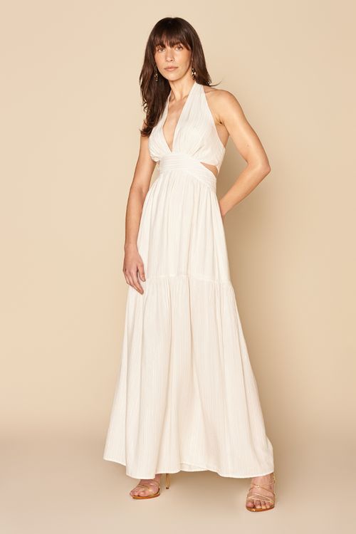 VESTIDO LONGO FRENTE UNICA LUREX-BRANCO