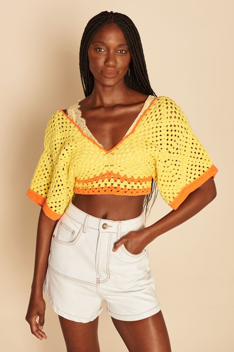 BLUSA CROCHÊ DECOTE V -SOL / CORAL PP - SOL / CORAL - 195083