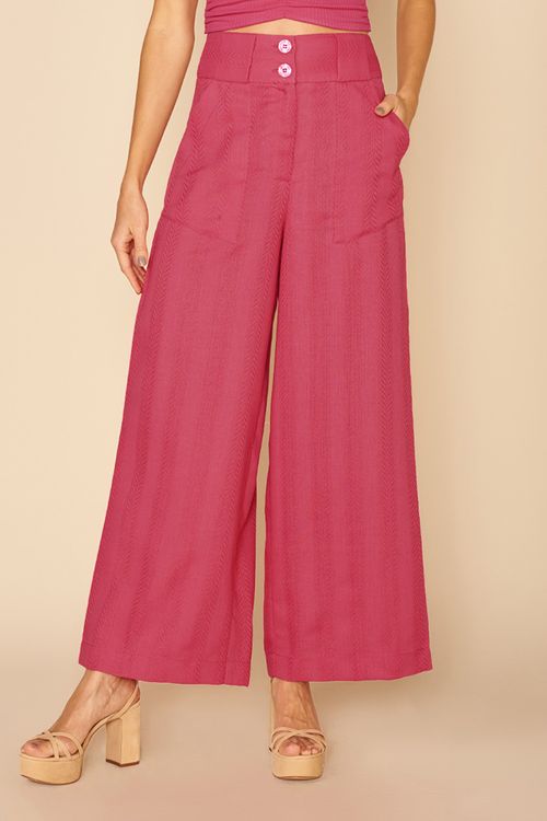 CALÇA PANTALONA LINHO TRABALHADO -HOT PINK