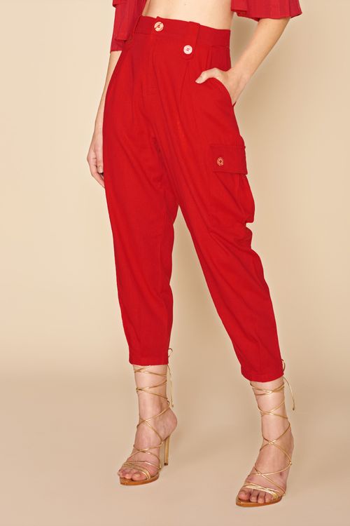 CALÇA LINHO CARGO -VERMELHO