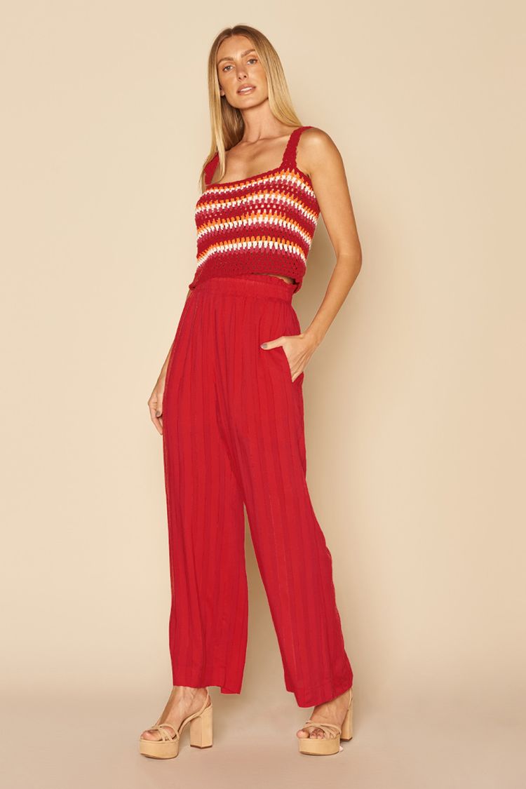 CALÇA PANTALONA SUPER AMPLA -VERMELHO P - VERMELHO - 196135