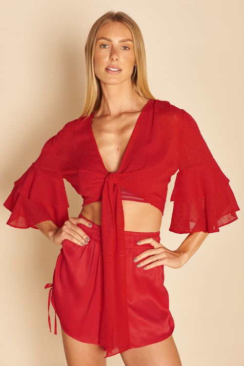 BLUSA TRANSPARÊNCIA DE AMARRAR -VERMELHO