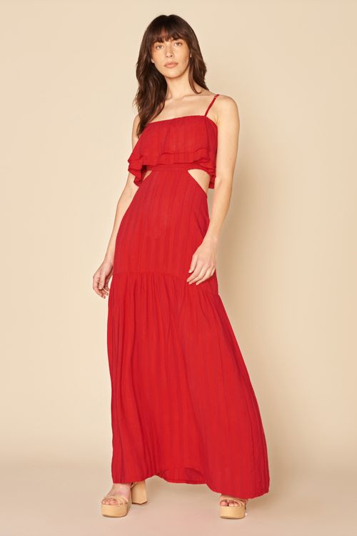 VESTIDO LONGO TOP BABADO-VERMELHO