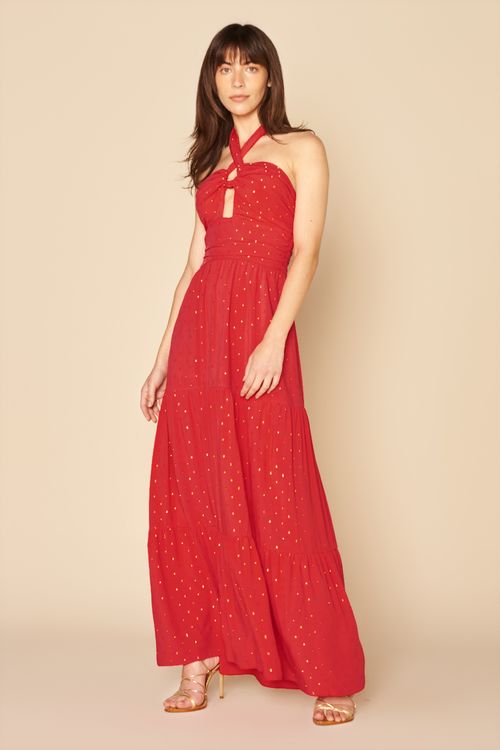 VESTIDO LONGO PINGOS LUREX-VERMELHO