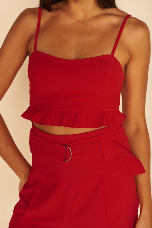 CROPPED CREPE COM BABADO -VERMELHO