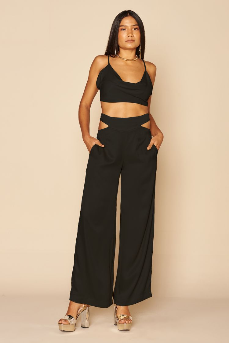 CALÇA RECORTES, COR NUDE -PRETO PP - PRETO - 196836