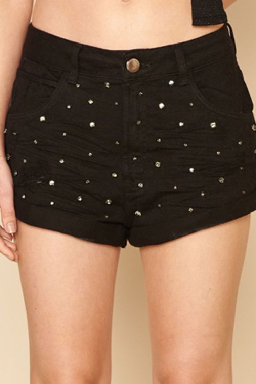 SHORT SARJA BORDADO -PRETO