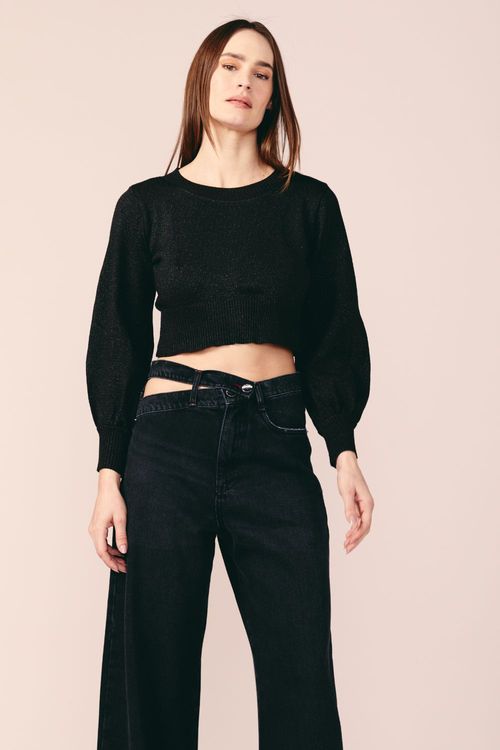 CROPPED TRICOT LUREX -PRETO