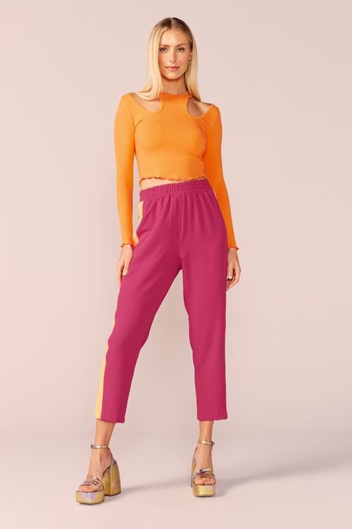 CALÇA CREPE MIX COLOR -CHERRY / LARANJA