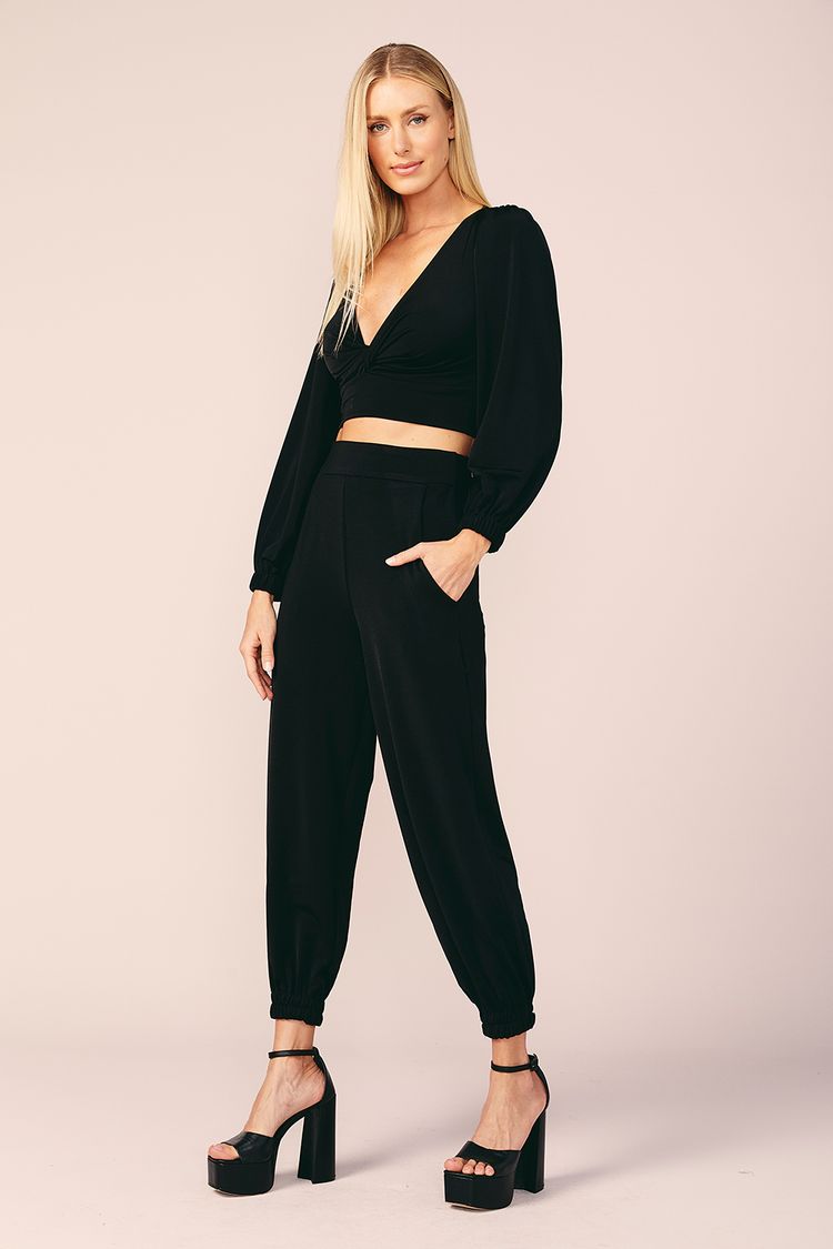 BLUSA CROPPED MOLETOM -PRETO P - PRETO - 198300