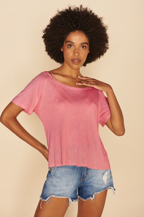 BLUSA CANOA MANGA CURTA -ROSE