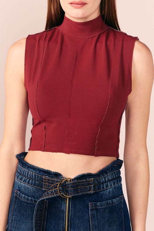 BLUSA GOLA ALTA CROPPED -MARSALA