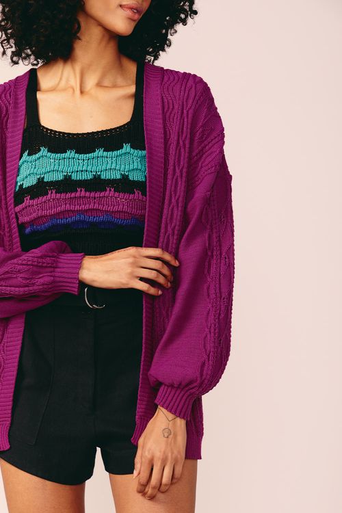 CARDIGAN TRICOT PONTO TRABALHADO -
AMORA