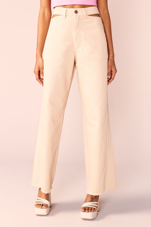 CALÇA SARJA RECORTES -CREME