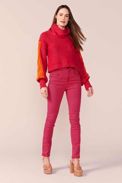 CALÇA SARJA SKINNY -CHERRY