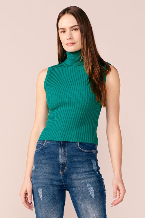 BLUSA GOLA ALTA TRICOT -GRAMA