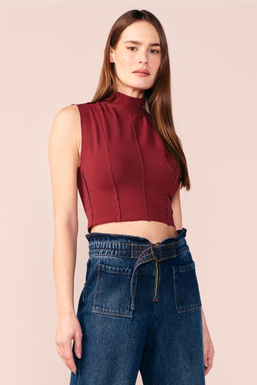 BLUSA GOLA ALTA CROPPED -MARSALA