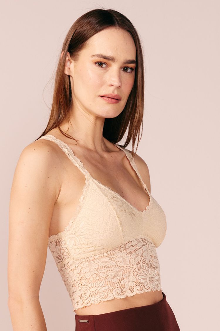 TOP RENDA ALONGADO -CREME P - CREME - 199279