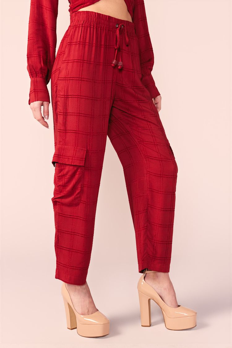 CALCA CARGO VISCOSE XADREZ -MARSALA P - MARSALA - 199762