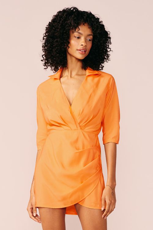 VESTIDO TRANSPASSE COM GOLA-LARANJA