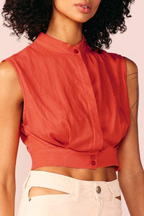 CROPPED LINHO GOLA PADRE -TERRACOTA