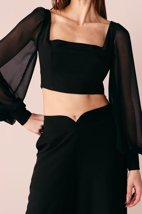 CROPPED CHIFFON -PRETO