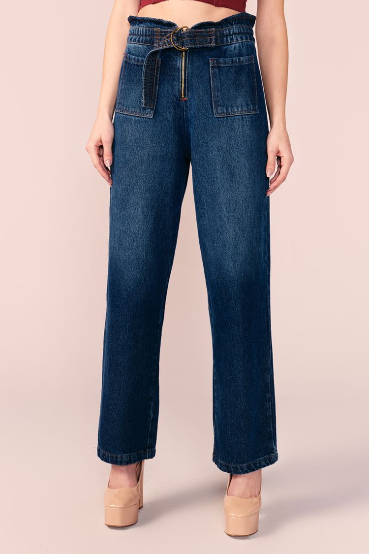 CALÇA JEANS BOLSO FRENTE -JEANS ESCURO 36 - JEANS ESCURO - 201047