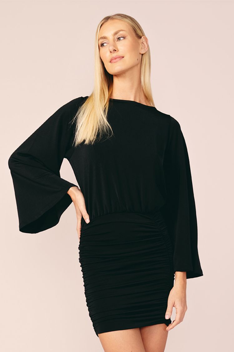 VESTIDO FRANZIDO DECOTE V-PRETO PP - PRETO - 201353
