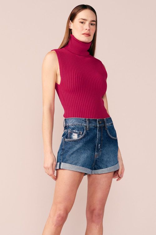 BLUSA GOLA ALTA TRICOT -CHERRY