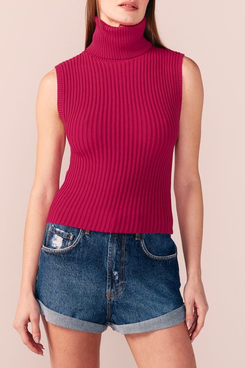 BLUSA GOLA ALTA TRICOT -CHERRY