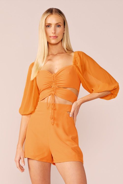 BLUSA CREPE MIX CHIFFON -LARANJA