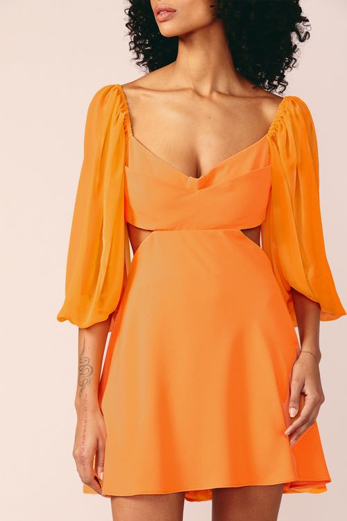 VESTIDO CREPE MANGA DE CHIFFON CREPE-LARANJA